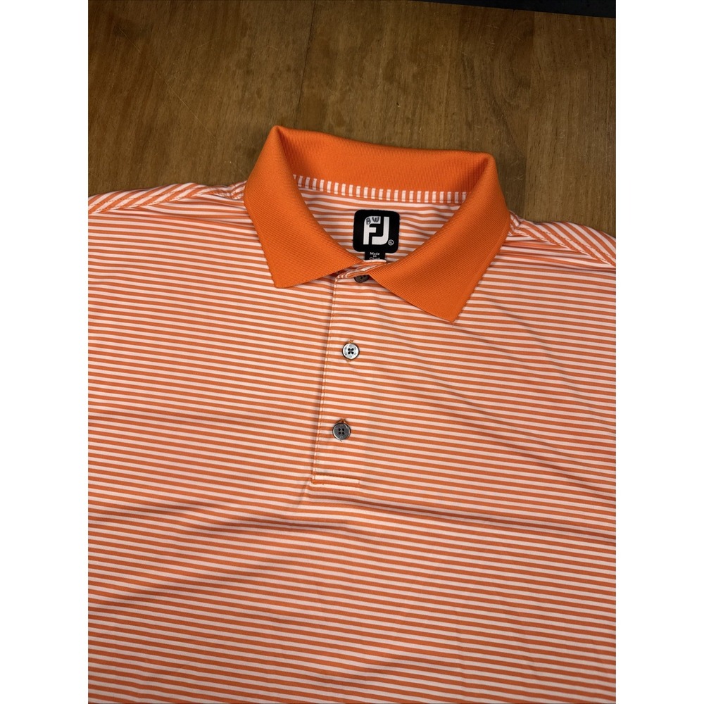 FootJoy Short Sleeve Golf Polo Shirt Mens XL Orange Stripe Lightweight Casual